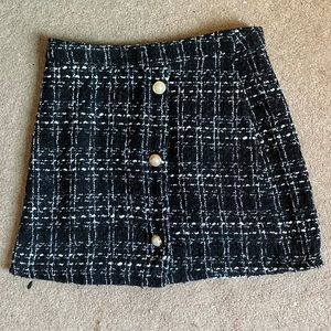 Black & White Tweed Button Down Skirt